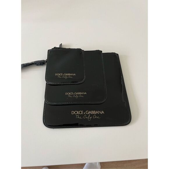 NWT Dolce Gabbana Women's Patent The Only One Beauty Cosmetic 3-Pouch Set Black - Picture 5 of 7